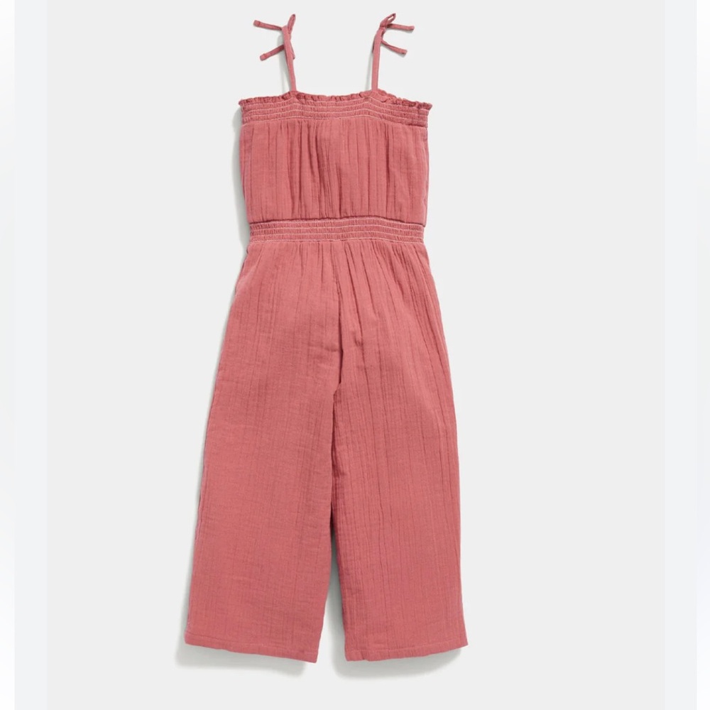Old Navy Girls Double-Weave Smocked Wide Leg Jumpsuit Pink Size L 10/12